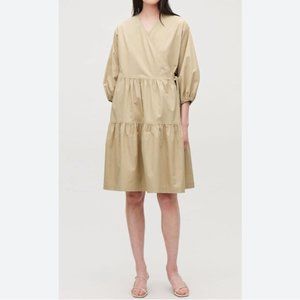 COS Cotton Tiered Wrap Dress | Color: Khaki, Beige | Size 10